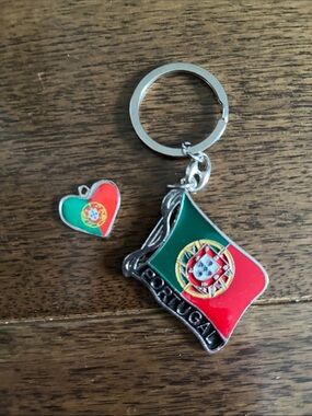 Portugal Flag Keychain and Heart necklace Charm - Red & Green